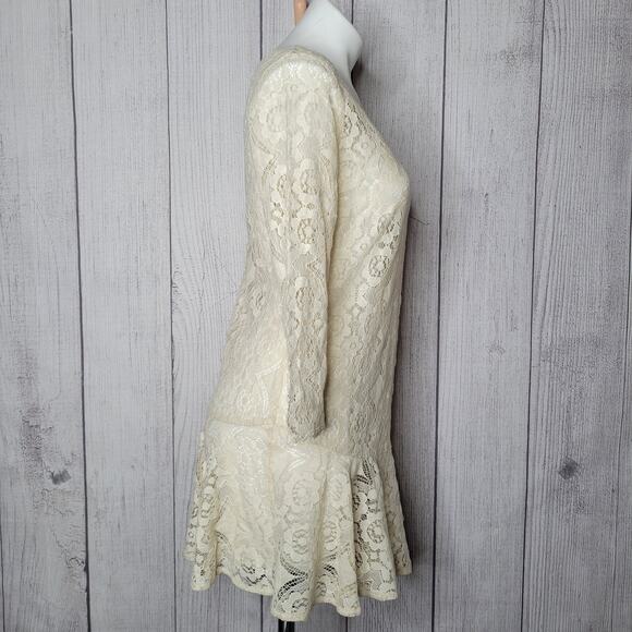Free People Walking To The Sun Cream Lace Tunic Dress No Underlay Size 2 - Picture 5 of 8